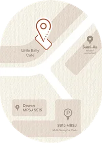 Stylized map of the location of Fine Dentistry Dental Clinic in SS15, located next to Little Bally Cafe.